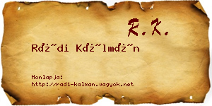 Rádi Kálmán névjegykártya